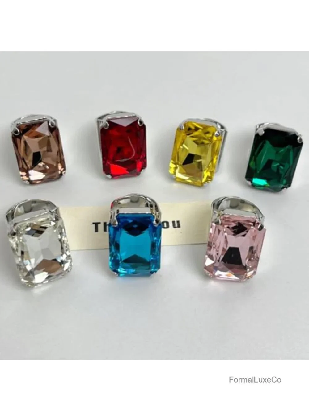Large Rhinestone Open Statement Ring for Women Adjustable Band